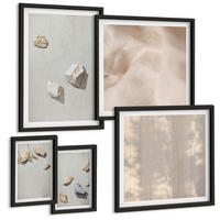BILDER SET 5er Set - 50x50 cm & 20x30 cm & 40x60 cm Schwarzer Rahmen - Boho-Stranddekorationen aus Steinen - Schwarz, Kunststoff (40/60cm) - TULUP