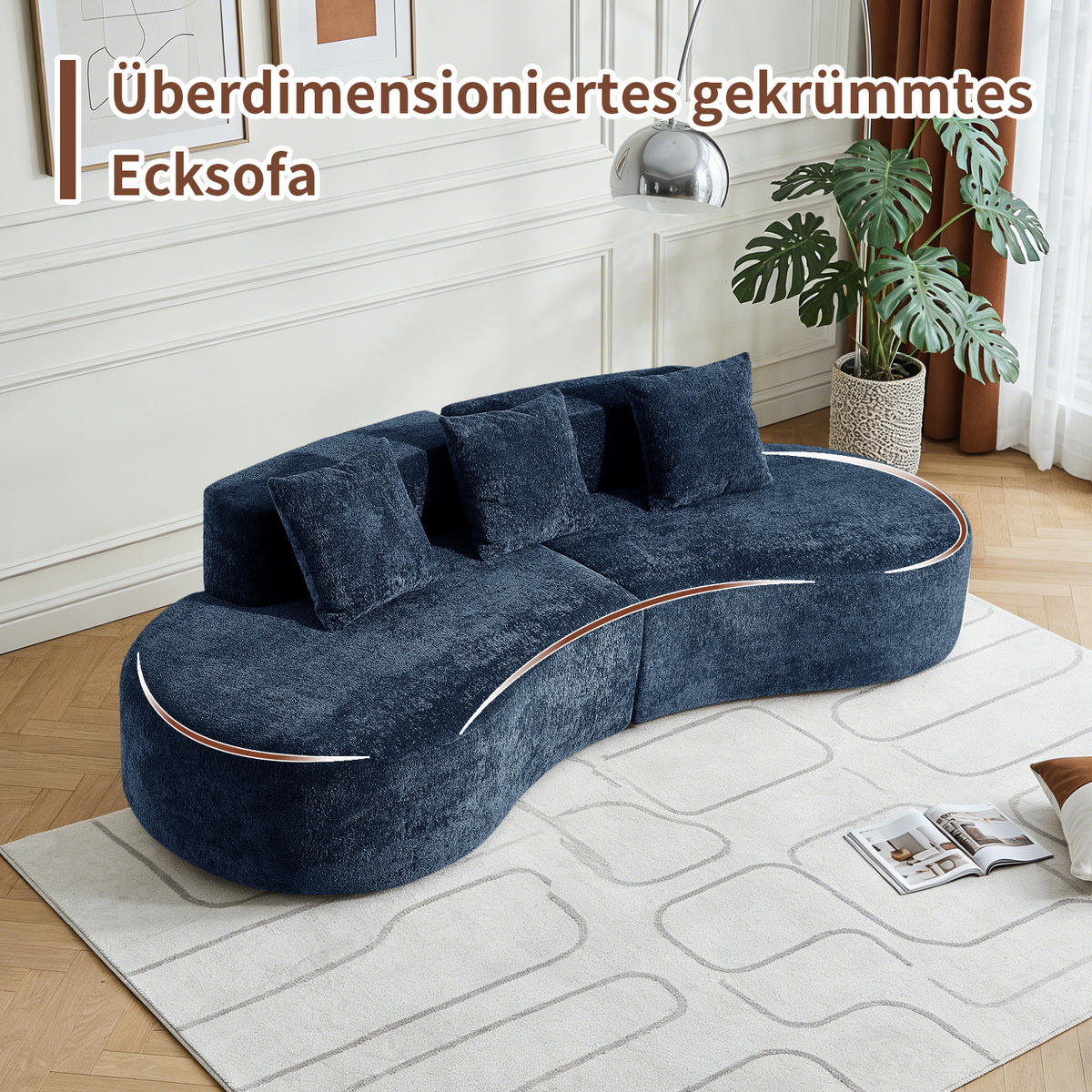 ECKSOFA Samtbezug inklusive Zierkissen 277/103/68 cm Blau - Blau, Textil (103/277cm) - Redom