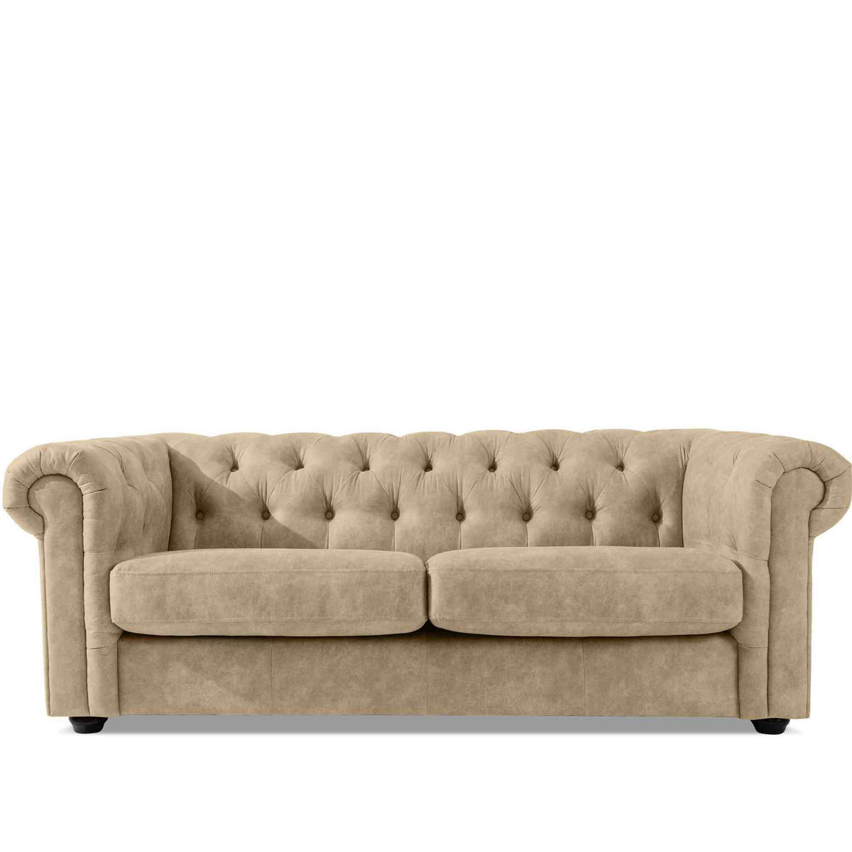 3-SITZER-SOFA GRAVO Chesterfield, Kunstleder - Wengefarben/Creme, Leder/Holz (202/72/95cm) - KONSIMO®