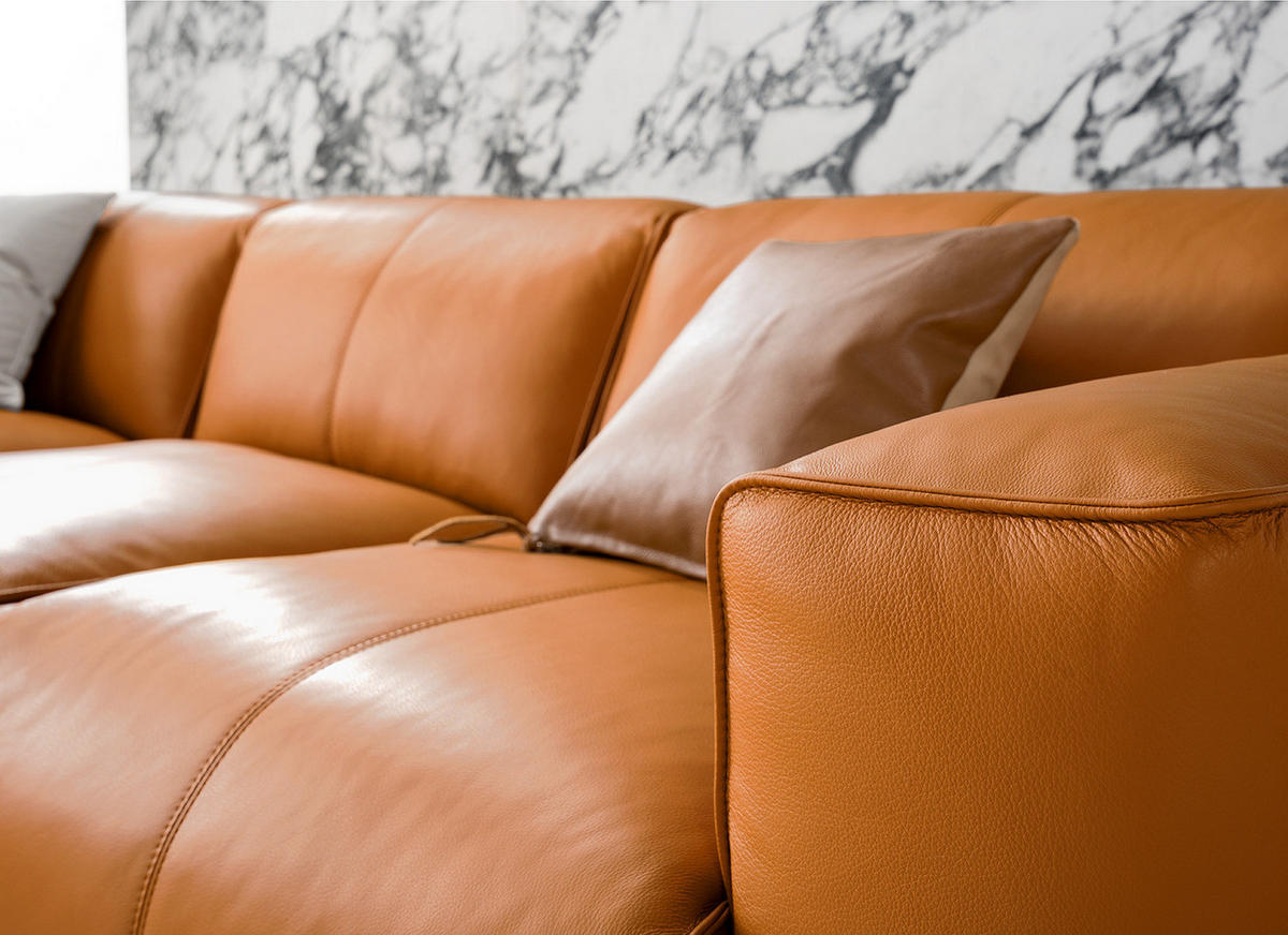 3-SITZER ECKSOFA mit Longchair - Cognac/Schwarz, Leder/Kunststoff (284/173cm) - home24