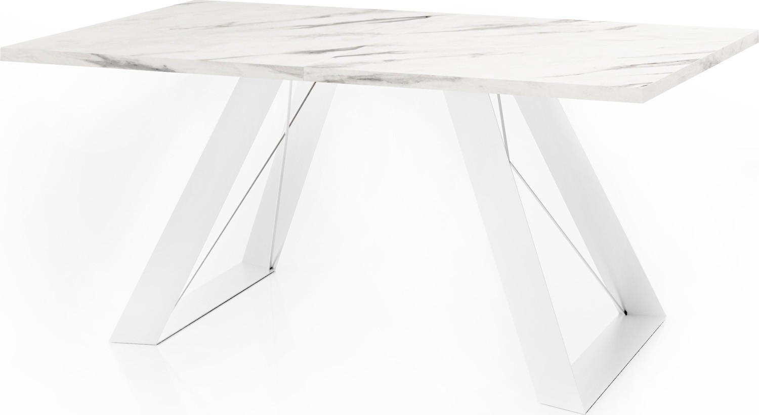 ESSTISCH Colter Weiß rechteckig ausziehbar, Marmor Weiß 160-260/90/76 cm - Ecru/Weiß, Holzwerkstoff/Metall (160/90/76cm) - WFL GROUP