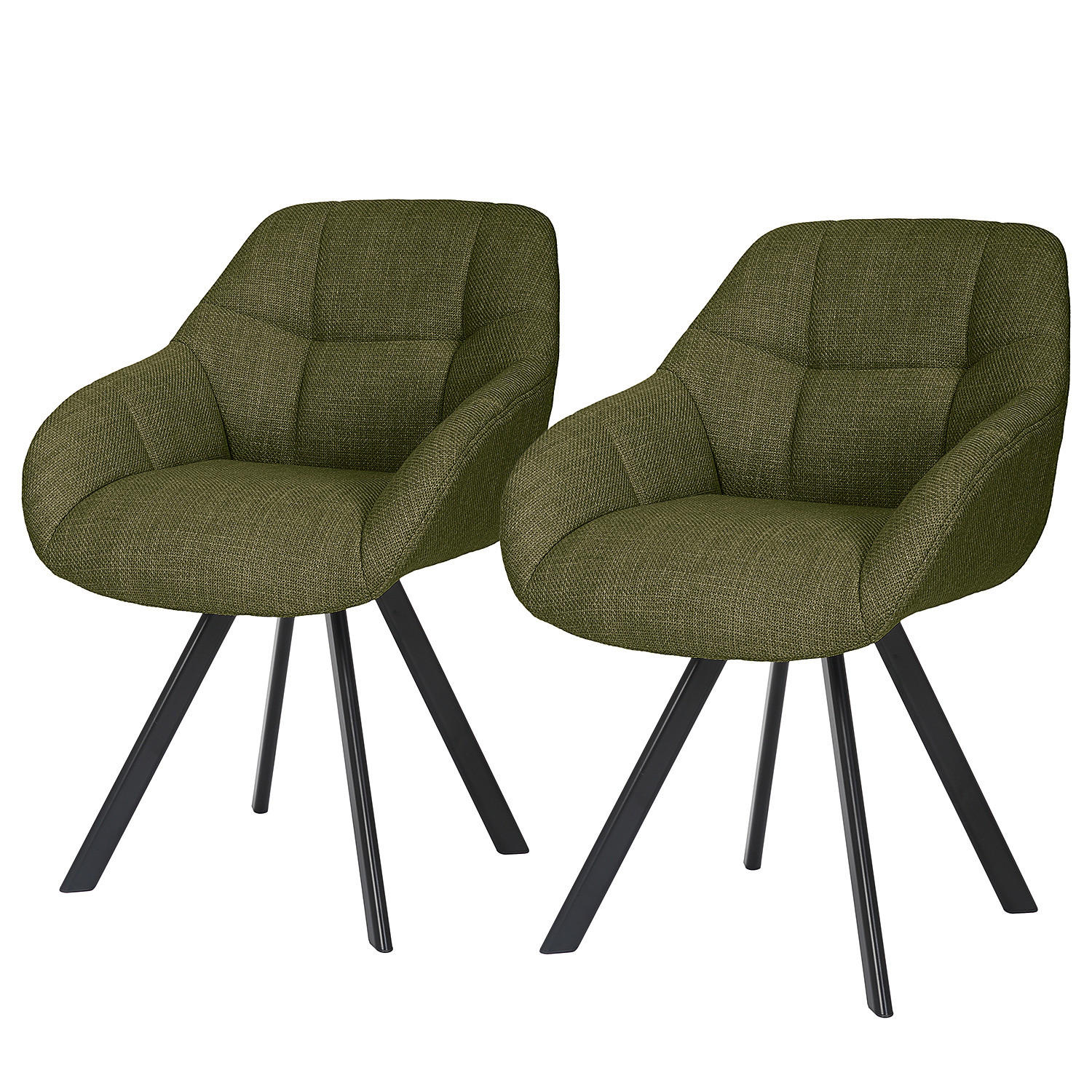 POLSTERSTUHL - 2er-Set - Leinen / Eisen - Grün, Textil/Metall (57/83/65cm) - home24