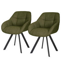 POLSTERSTUHL - 2er-Set - Leinen / Eisen - Grün, Textil/Metall (57/83/65cm) - home24