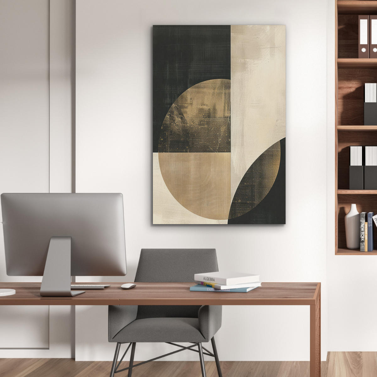 AKUSTIKPANEEL Abstrakt - Geometrische Formen - Schwarz - Gold 70x100 cm - Ecru, Textil (70/0.9/100cm) - MuchoWow