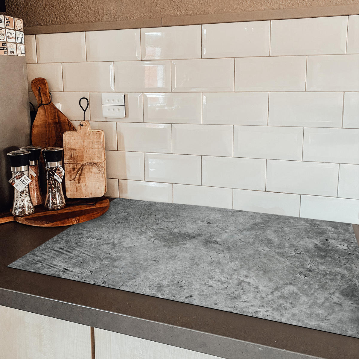 HERDABDECKPLATTE Beton - Schiefer - Grau -Betonstruktur Ceranfeldabdeckung 85x52 cm - Grau, Kunststoff (85/52/0.2cm) - MuchoWow