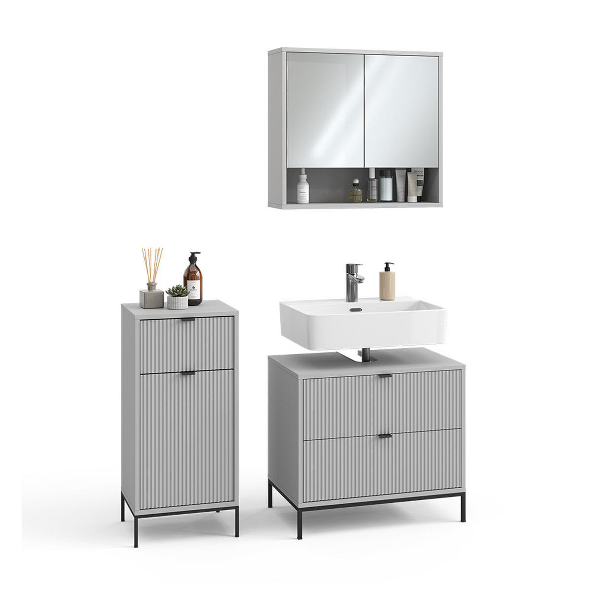 BADMÖBEL-SET Eliza Grau 3 Teile - Grau, Holzwerkstoff (70/63/45.1cm) - Vicco