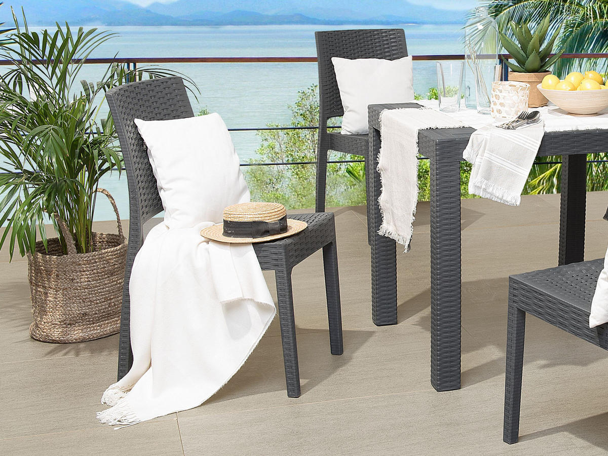 GARTENSTUHL 2er-Set Rattanoptik graphitgrau Fossano - Grau, Kunststoff (60/89/47cm) - Beliani