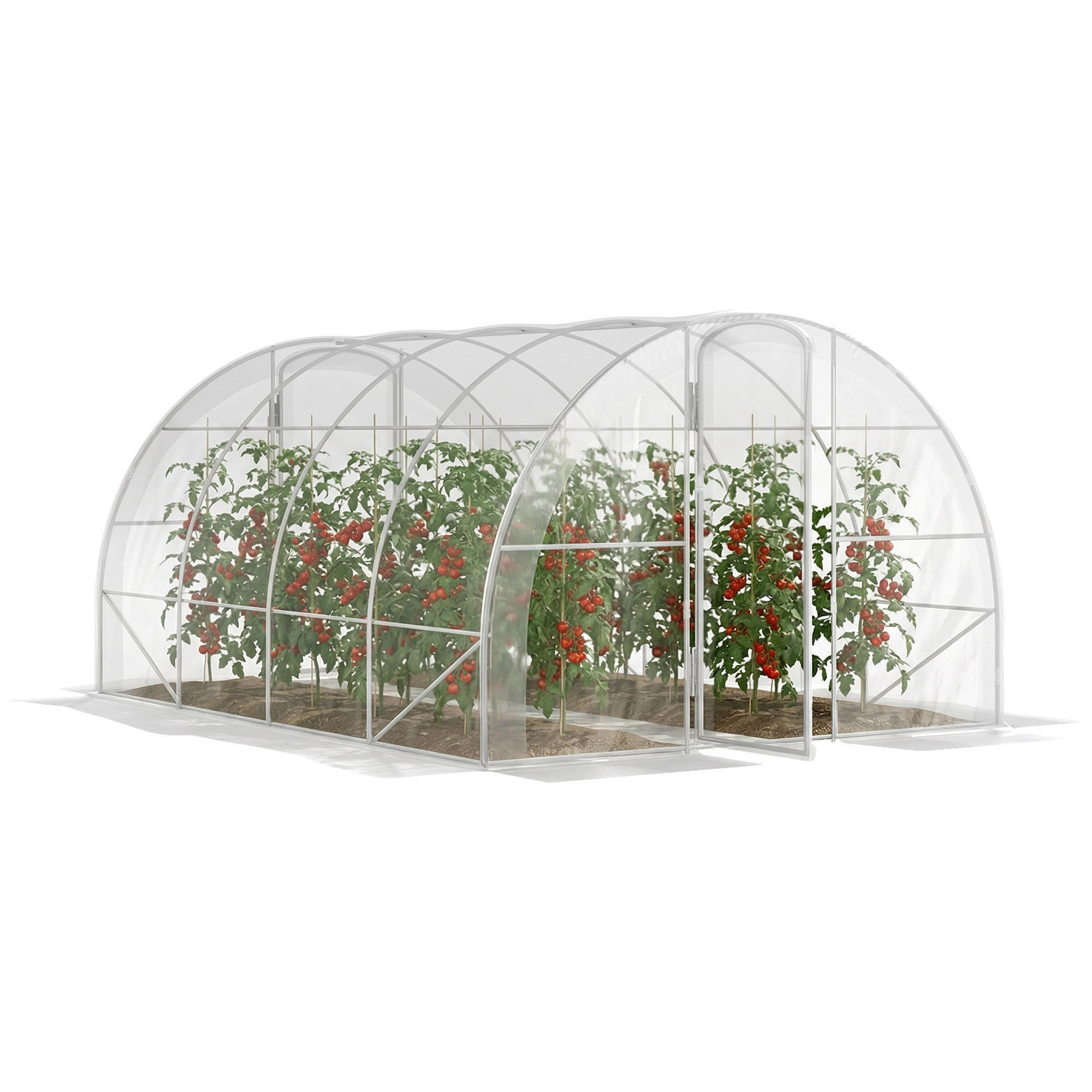 GEWÄCHSHAUS DE-12020 mit 2 Scharniertüren & PE-Bache Grün - Transparent, Kunststoff (295/195/395cm) - ComfortXL