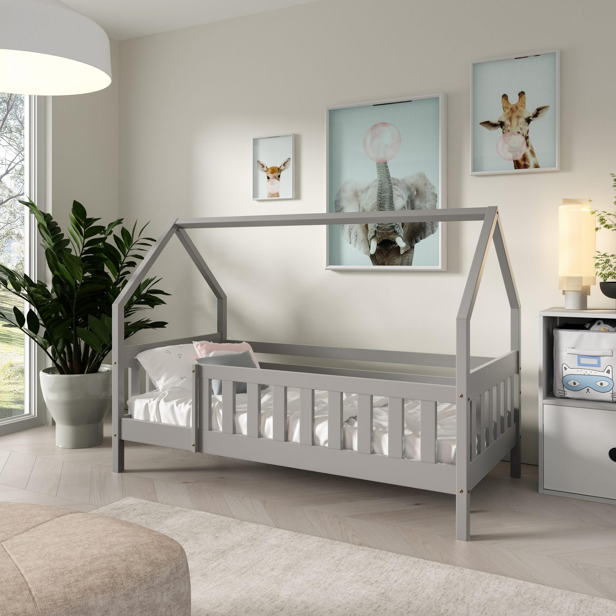 KINDERBETT BELLA 80x160 cm Hellgrau - Hellgrau, Holz (80/160cm) - MASSENO