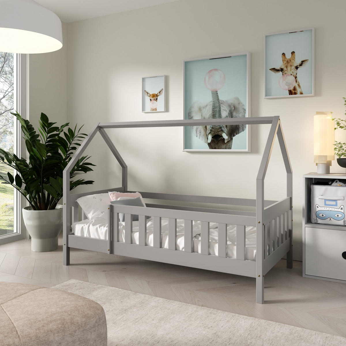 KINDERBETT BELLA 80x190 cm Hellgrau - Hellgrau, Holz (80/190cm) - MASSENO