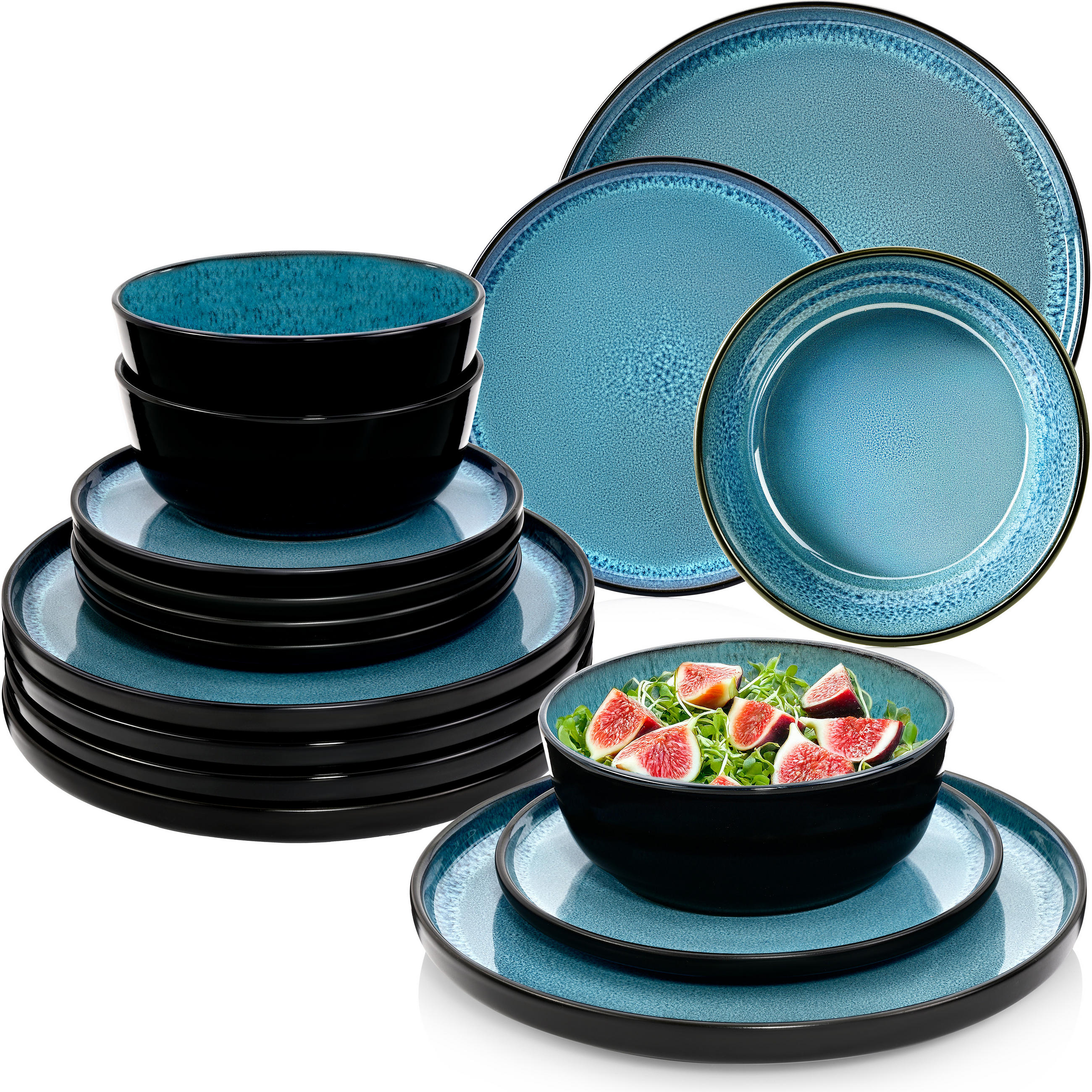 TAFELSERVICE VIGO - 36 teilig aus Steingut 12 Personen - Blau, Stein (50/30/80cm) - Sänger