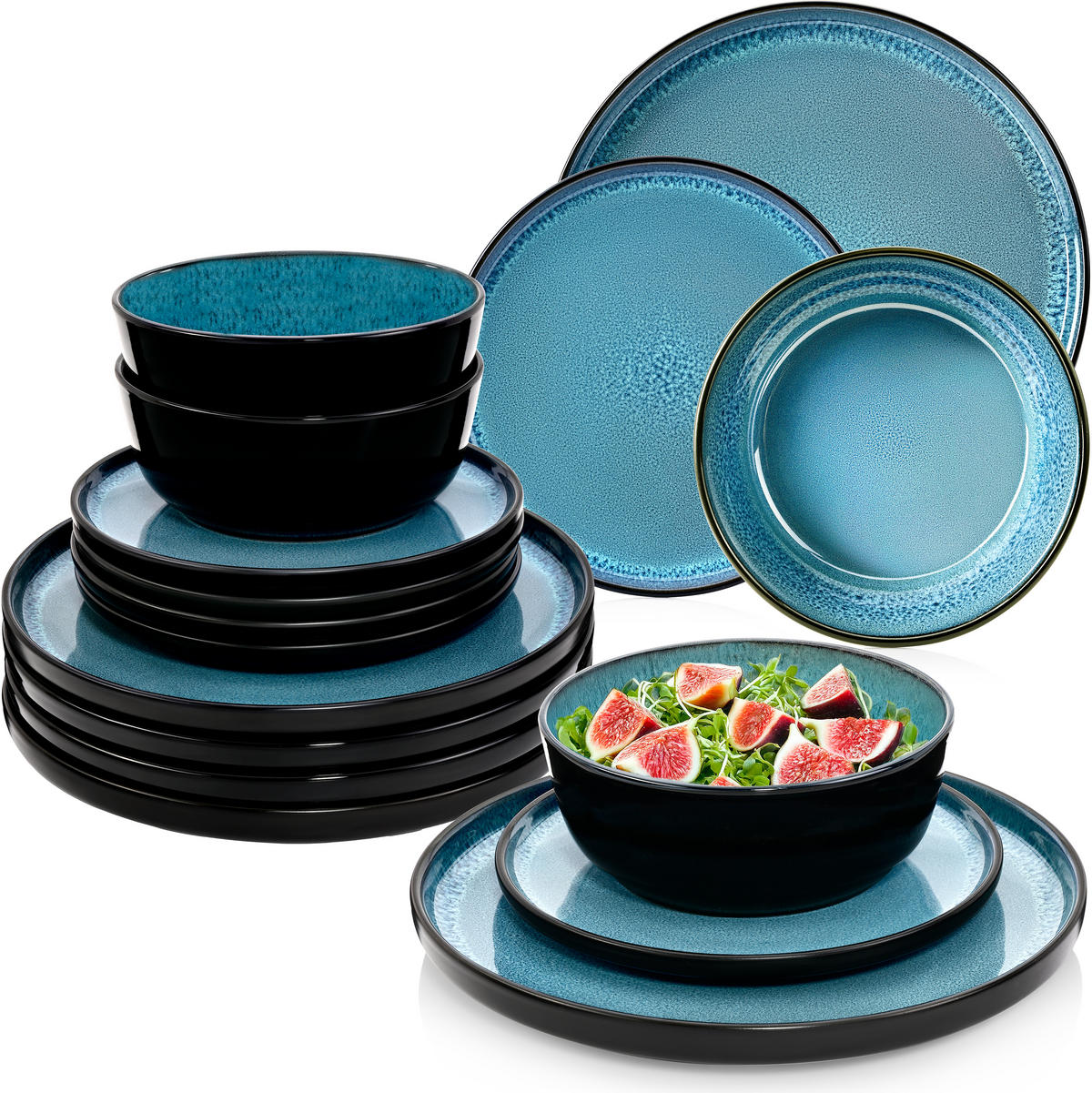 TAFELSERVICE VIGO - 36 teilig aus Steingut 12 Personen - Blau, Stein (50/30/80cm) - Sänger