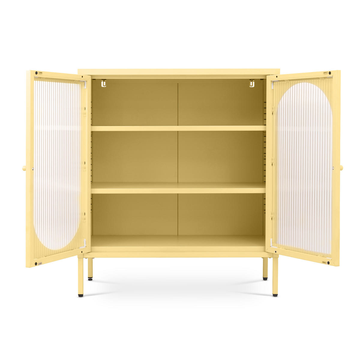 SIDEBOARD KURT aus Metall im Industriestil mit 2 Türen, Pastellgelb und geriffeltem Glas, 80 cm - Hellgelb, Metall (80/90/35cm) - Sicaan