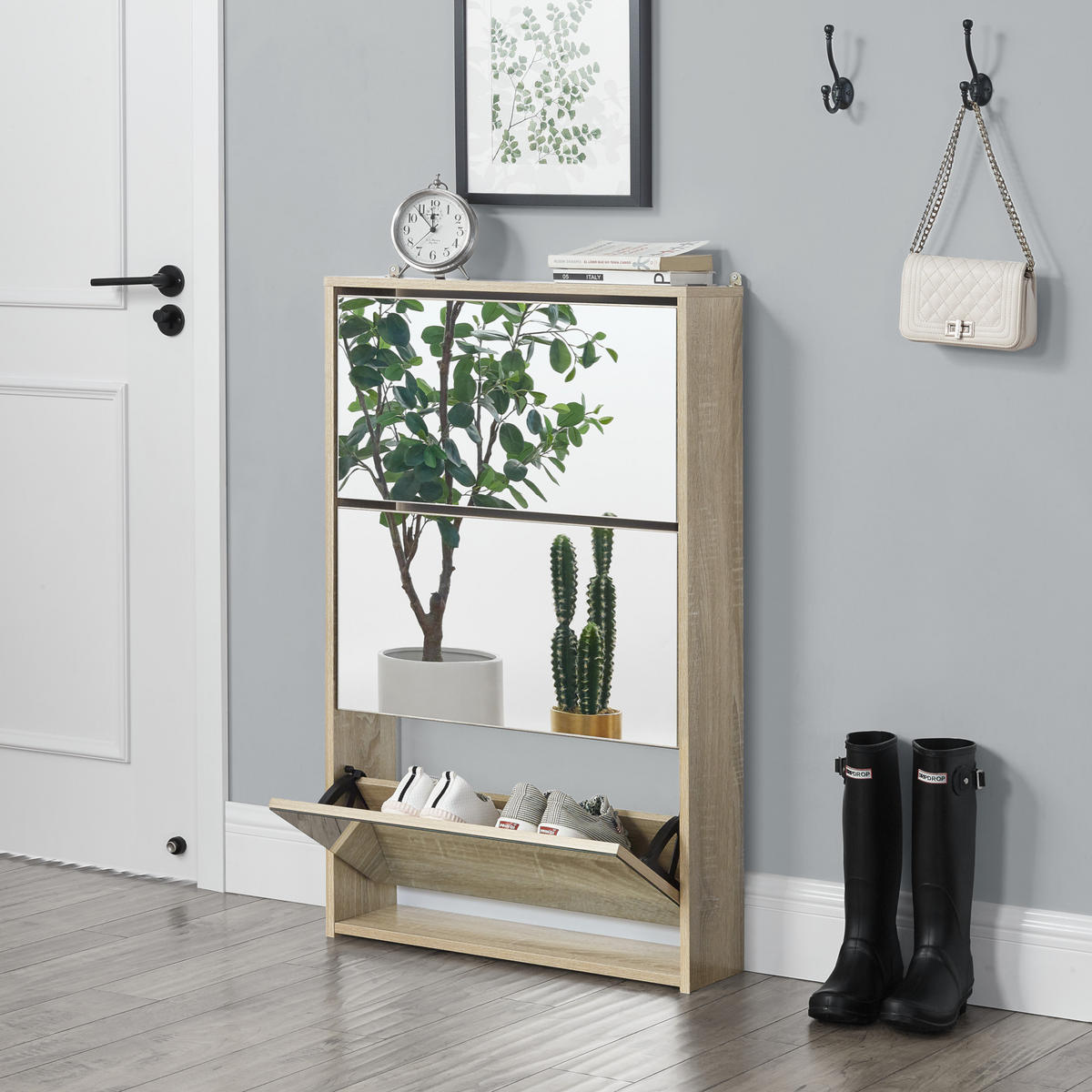 SCHUHKIPPER Lund - Sonoma Eiche, Holzwerkstoff (17/102.5/63cm) - [en.casa]