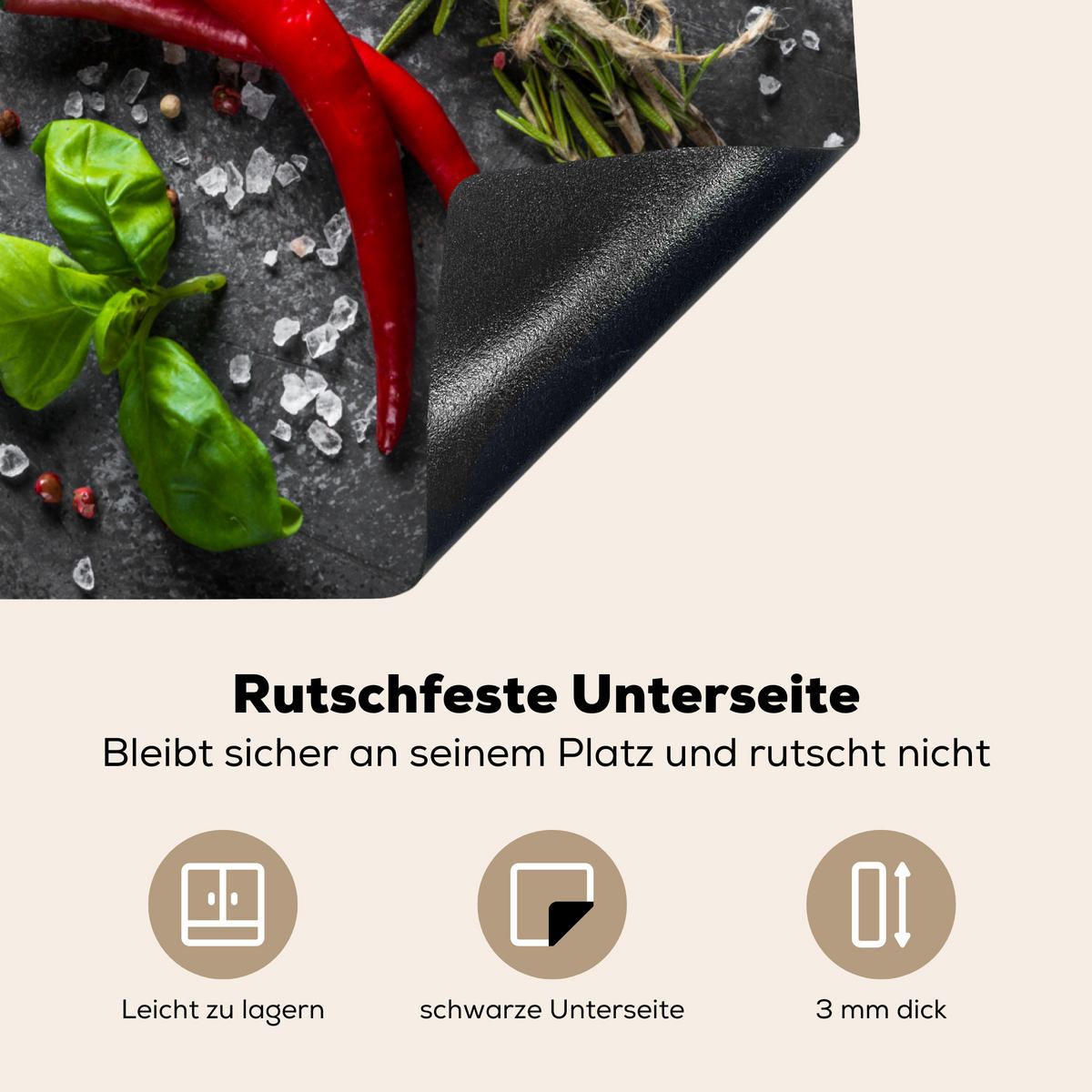 HERDABDECKPLATTE Pfeffer - Kräuter - Gewürze - Beton 57x51 cm - Rot, Kunststoff (57.6/0.2/51.6cm) - MuchoWow