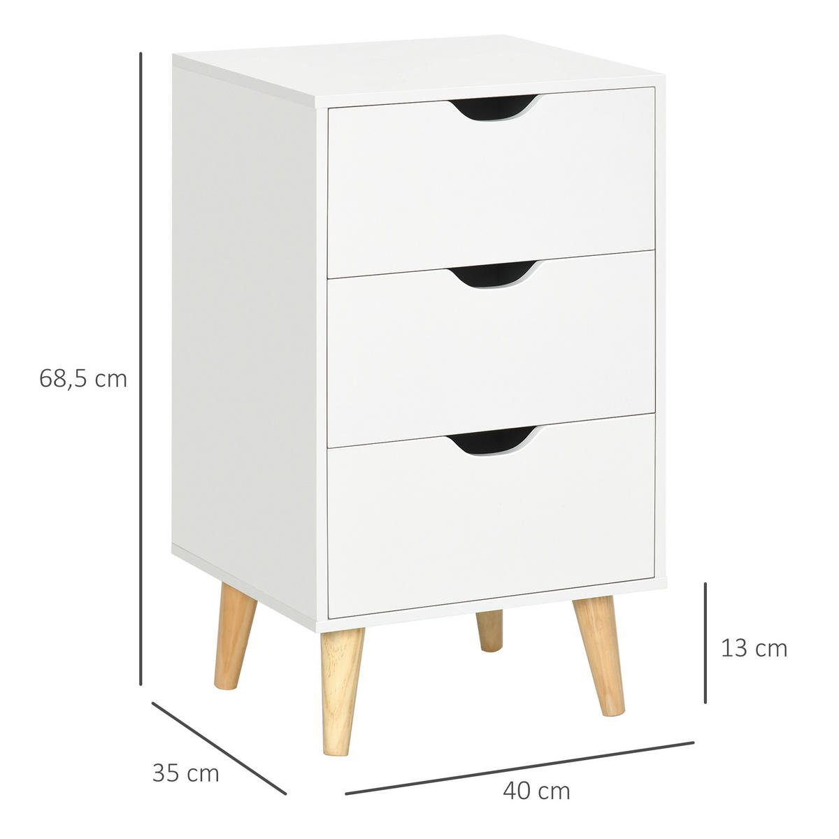 NACHTSCHRANK DE-12796 3 Schubladen, skandinavisch Weiß - Weiß, Holzwerkstoff (35/68.5/40cm) - ComfortXL