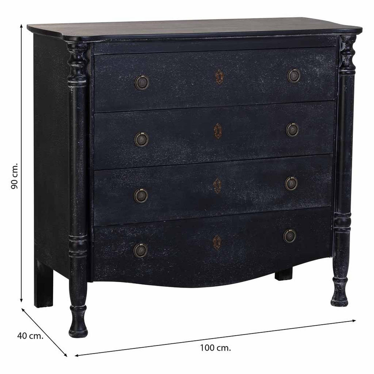 KOMMODE LACKIERTE mit 4 Schubladen 100x40x90 cm - Schwarz, Holz (100/90/40cm) - Wanderlust