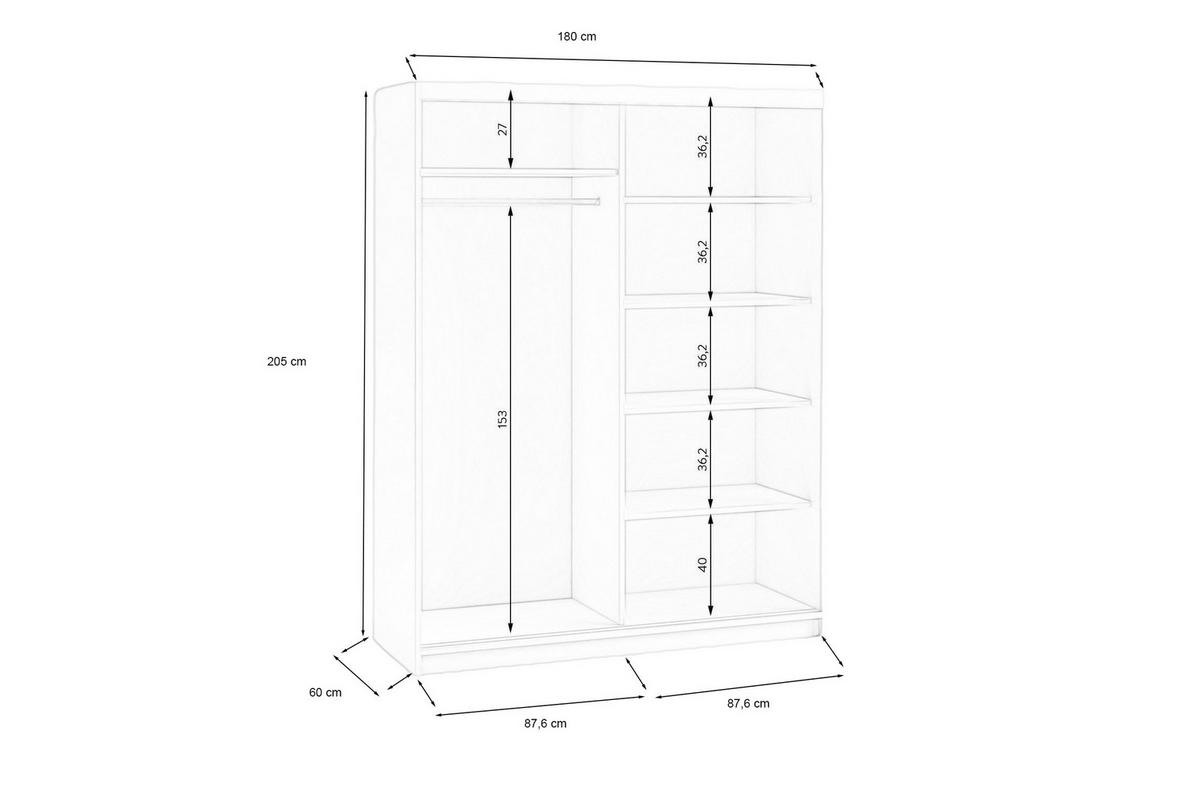 SCHWEBETÜRENSCHRANK Dora 180 cm mit Lamellen und Spiegel 2-türig, artisan, schwarz, Lamelle artisan - Schwarz/Eiche Artisan, Kunststoff (180/205/60cm) - Margaret Hadas24