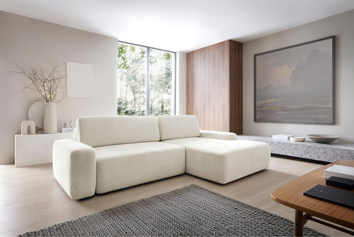 ECKSOFA Baleo Creme Chenille-Bezug - Creme/Schwarz, Kunststoff/Textil (162/264cm) - Selsey