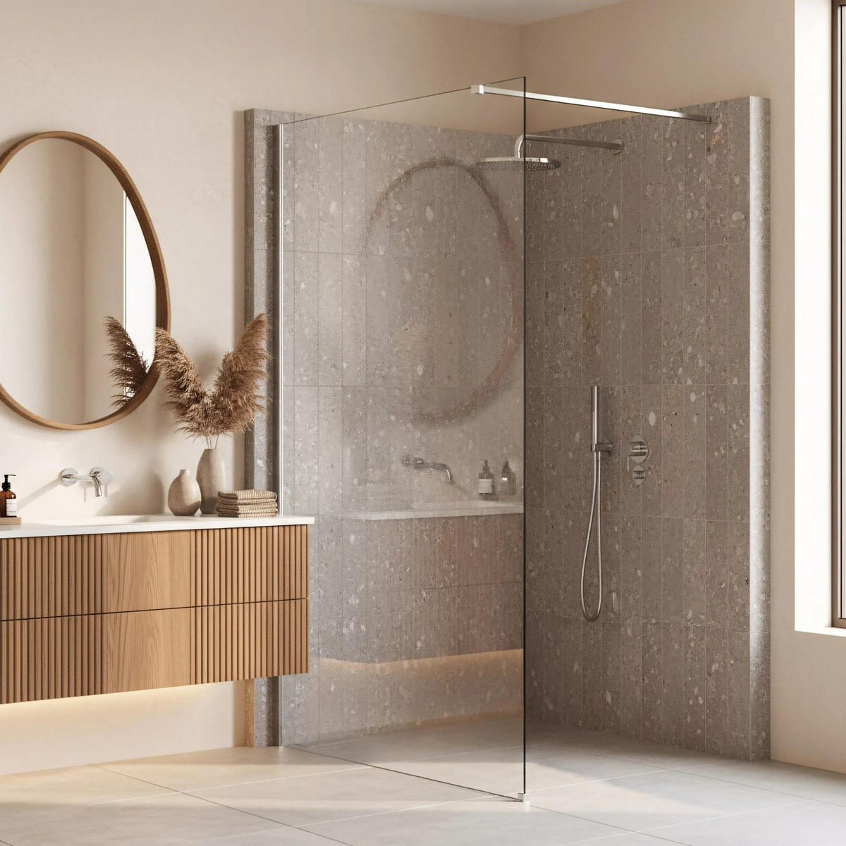 DUSCHWAND Rea Flexi Transparent / Chrome 80 - Chromfarben, Glas (120/80/195cm) - REA