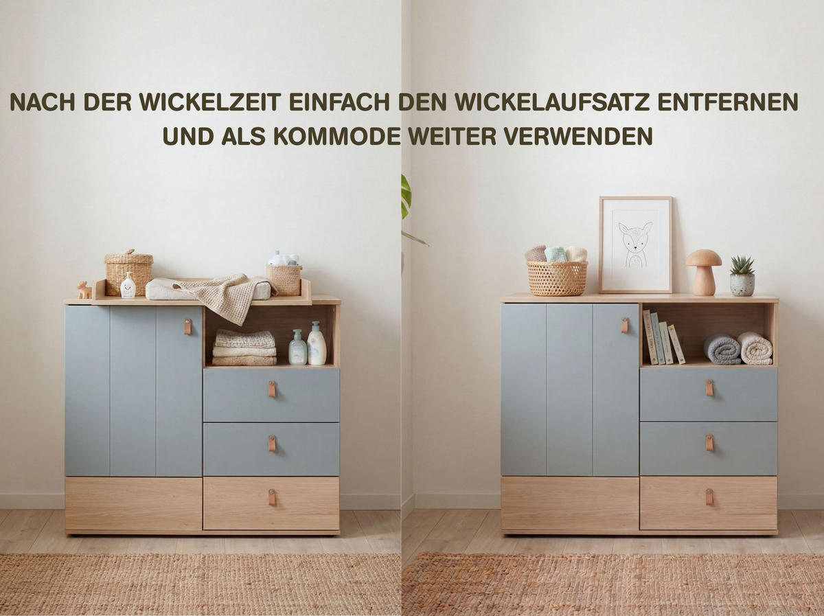 BABYZIMMER Mega-Set Roofy 6-tlg. 1-türig - Salbeigrün/Eichefarben, Leder/Holz (1/1/1cm) - arthur berndt