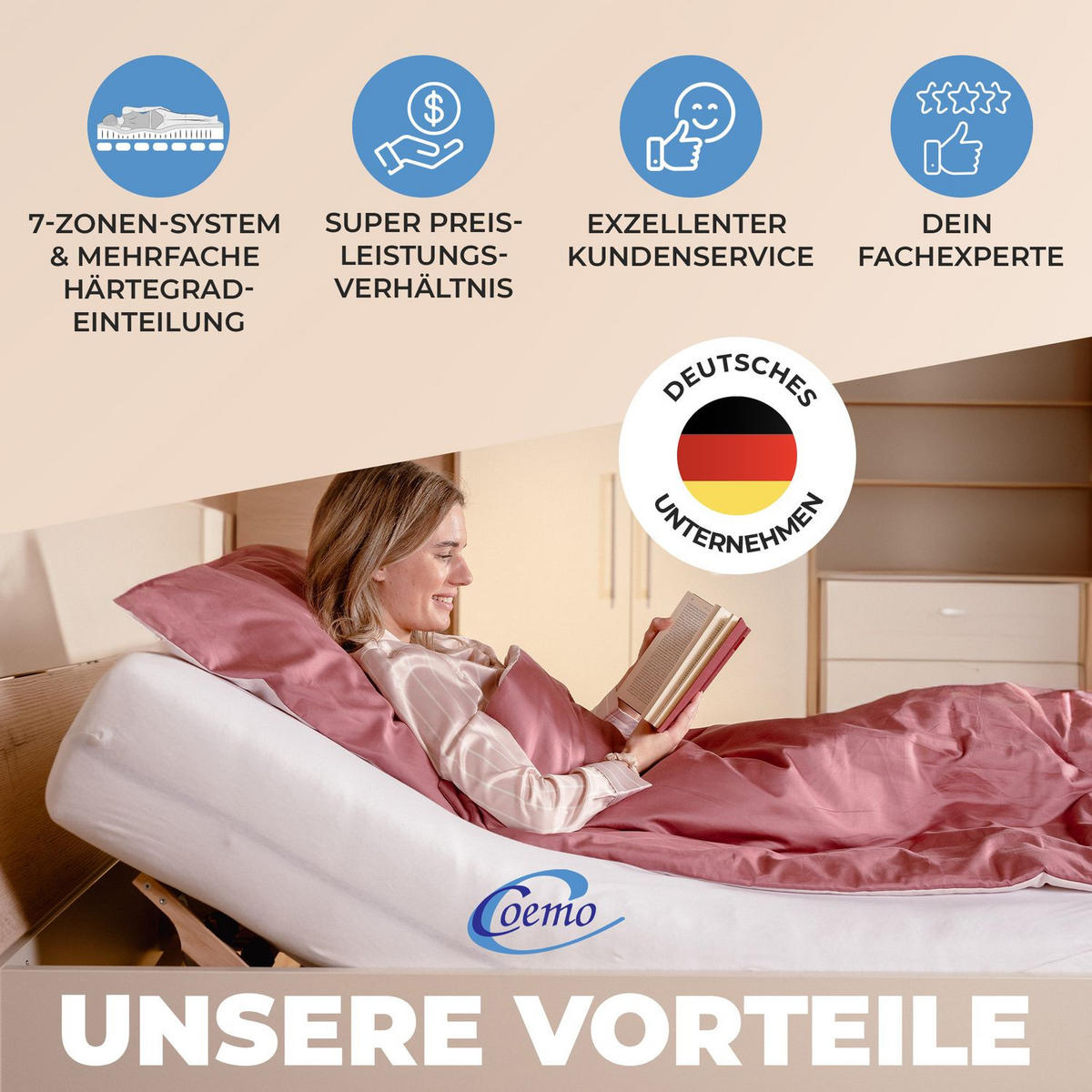 LATTENROST ERGO K 90x190 cm Kopfteil verstellbar - Naturfarben, Holz (90/190cm) - Coemo