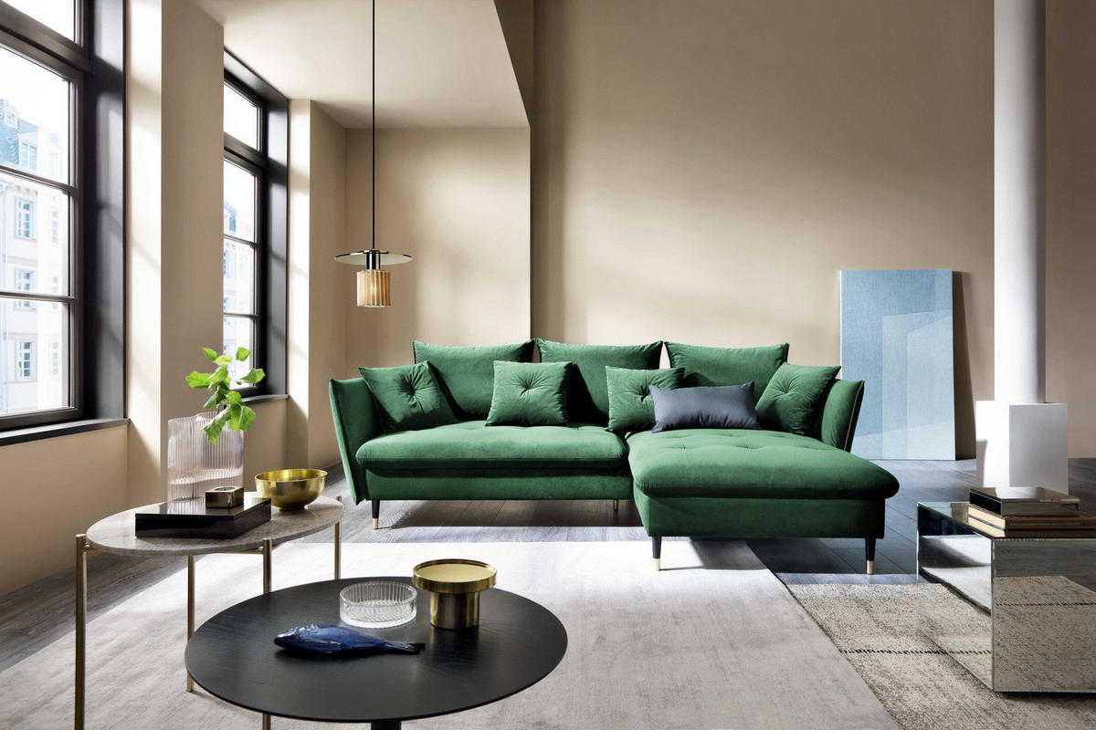 ECKSOFA 260 cm Sagir mit Schalffunktion, Bettkasten, Rechts - Grün - Schwarz/Grün, Holz (258/167cm) - Emporius