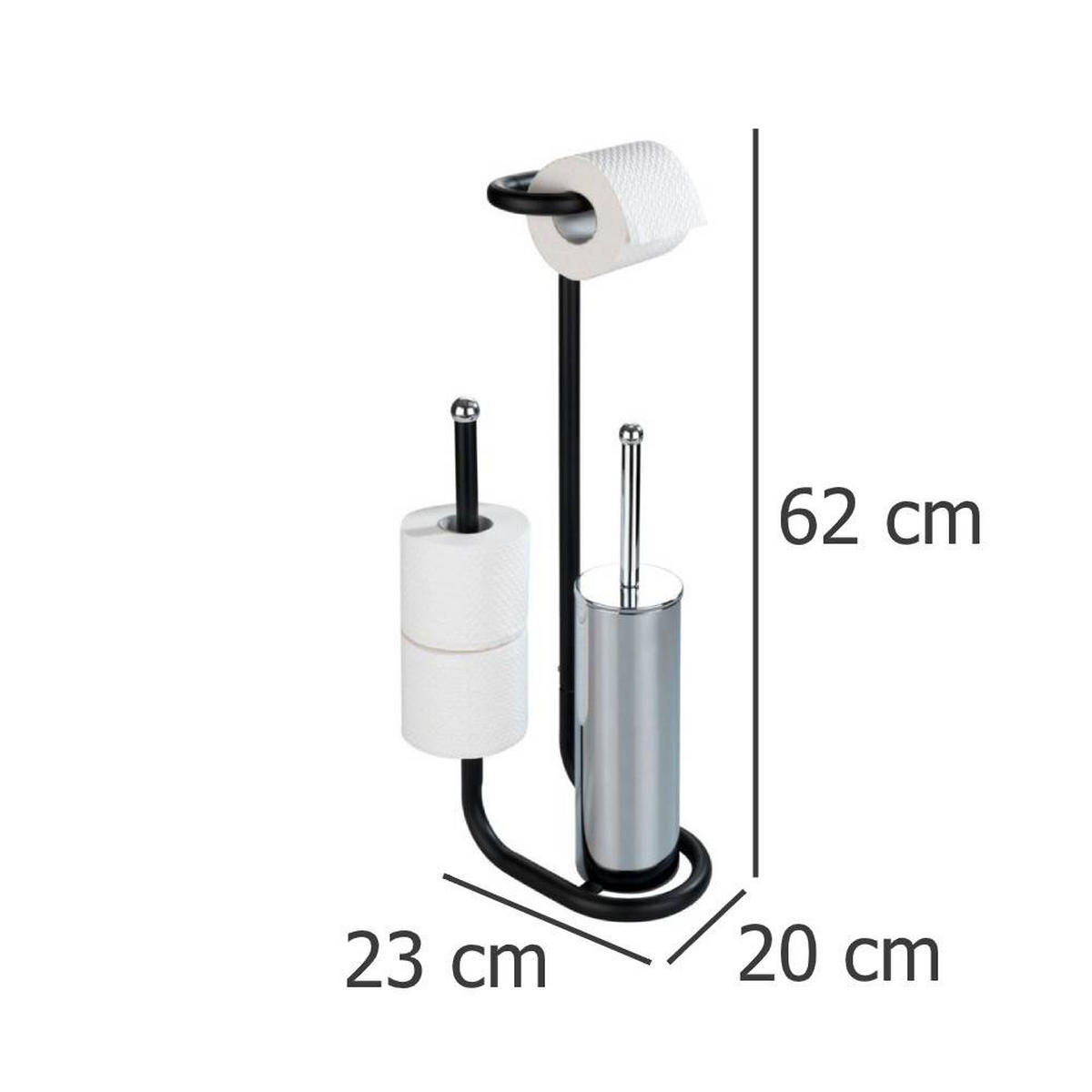 TOILETTENPAPIERSTÄNDER mit WC-Bürste Universalo 23/20/62 cm - Schwarz, Metall (20/62/23cm) - Wenko
