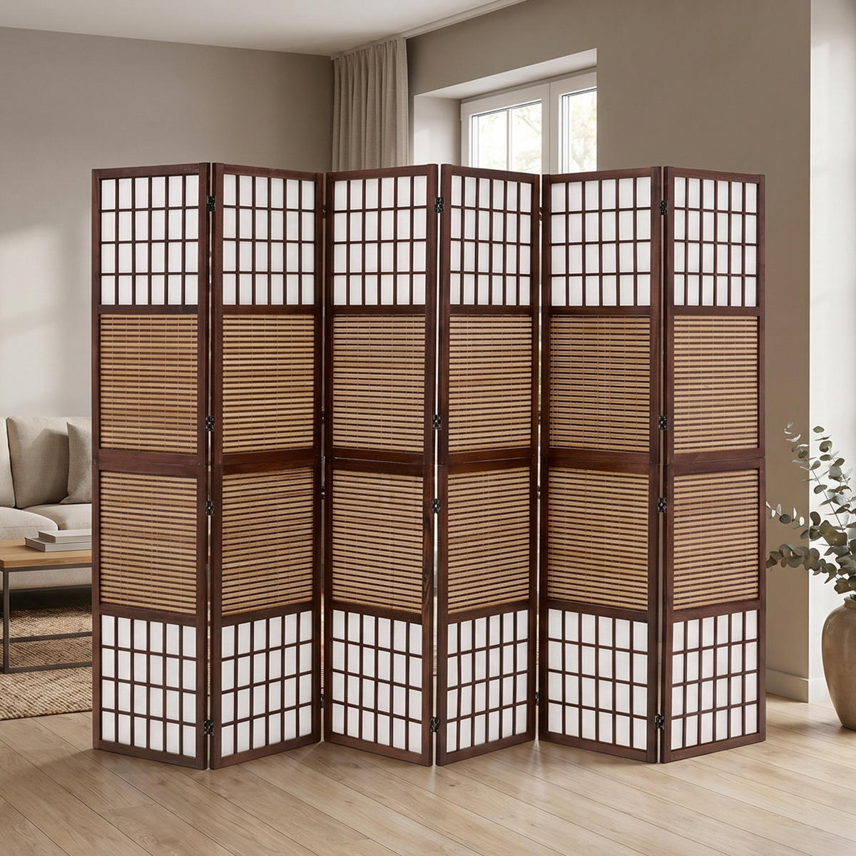 PARAVENT 6-tlg. 264/175 cm Braun Bambusstreben - Braun, Holz (264/175/2cm) - Homestyle4u