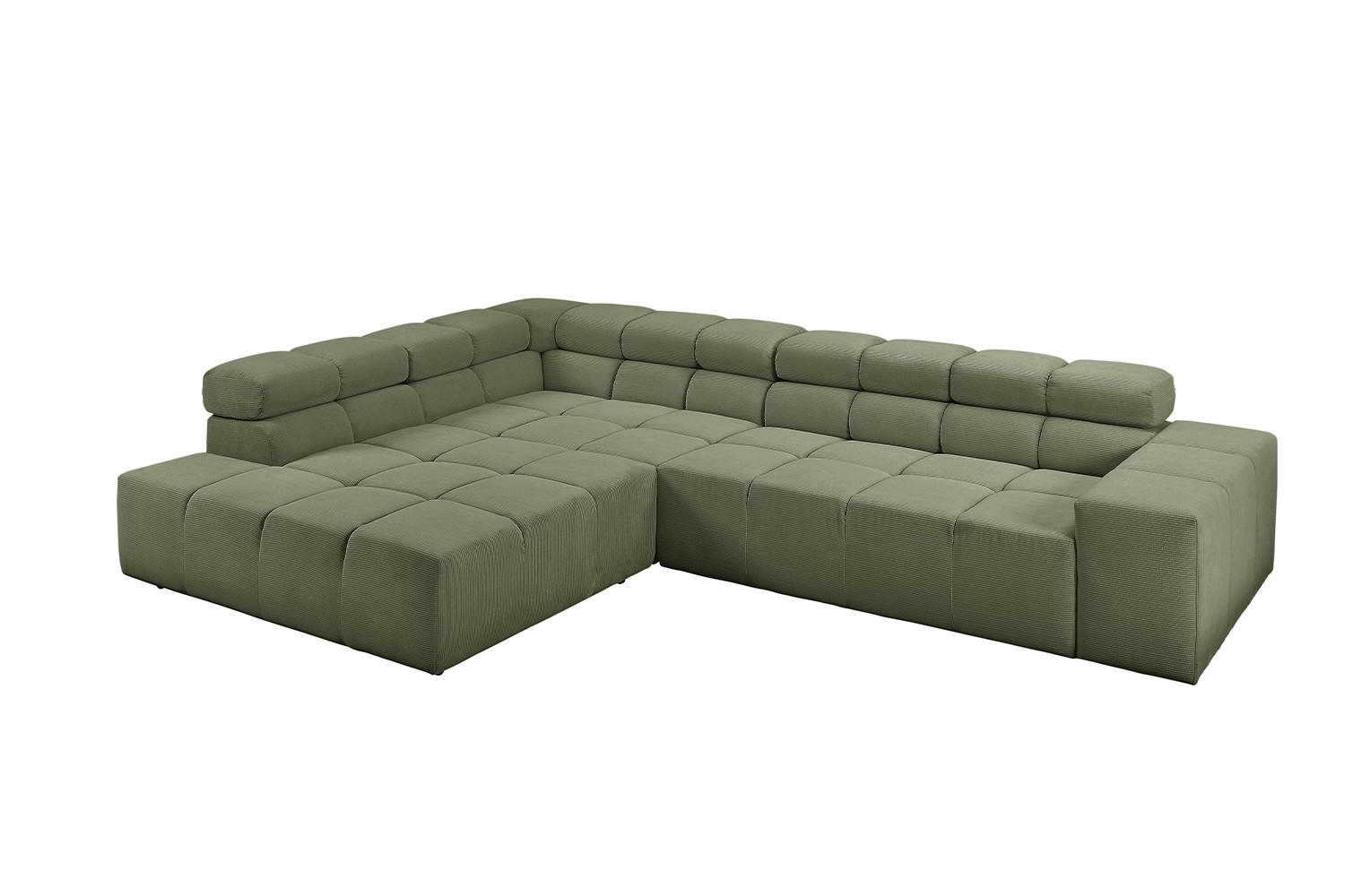 ECKSOFA MIT MOTORISCHEM SITZVORZUG NEVADA Dunkelgrün Cord - Dunkelgrün/Schwarz, Kunststoff/Textil (319/215cm) - KAWOLA