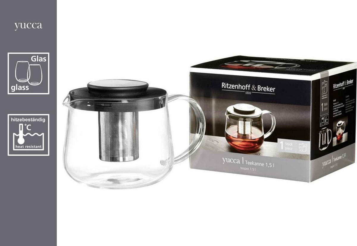 TEEKANNE MIT SIEB Yucca schwarz-transparent 1,5 l - Transparent/Schwarz, Glas (1.5L) - Ritzenhoff Breker