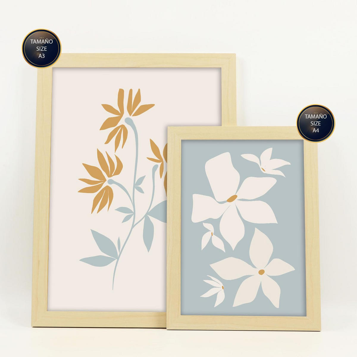 POSTER Set Mit 6 Blumenrahmen 1 In Blume Zusammenfassung Ästhetische Dekorative Gemälde Für Ihr Wohnzimmer Zuhause A3 & A4 Rahmen Aus Hellem Holz - Beige, Papier (29/3cm) - Nacnic