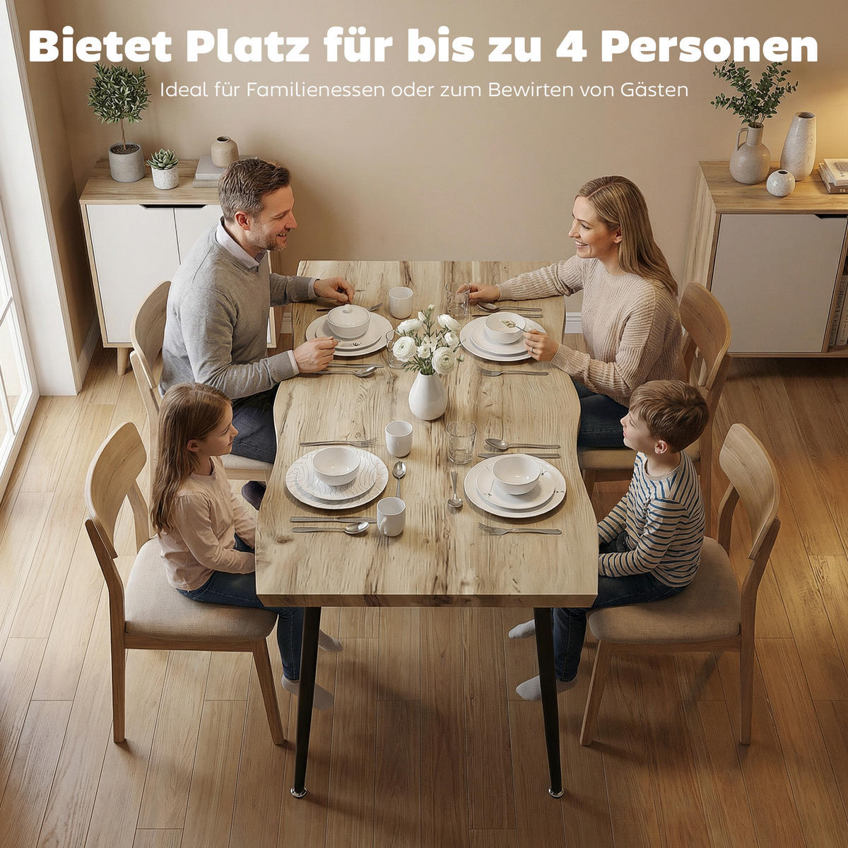 ESSTISCH rechteckig Eiche 110/70/75 cm - Eichefarben/Schwarz, Holzwerkstoff/Metall (110/70/75cm) - HOMCOM