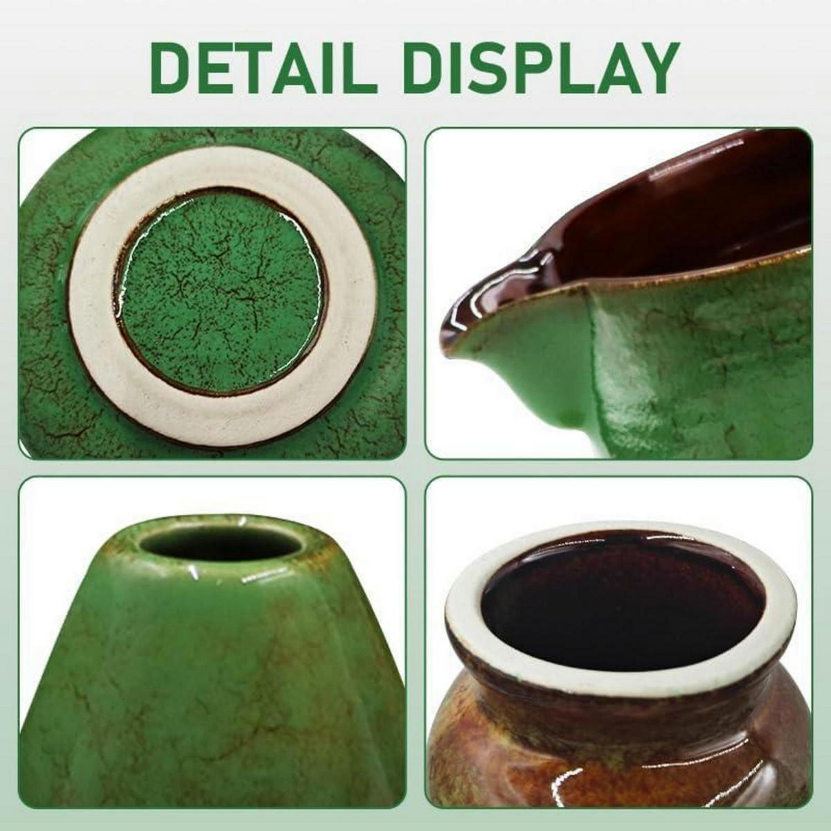 MATCHA Tee Set 9-teiliges Set mit Besen und Schale - Grün, Keramik (14/7/18.5cm)