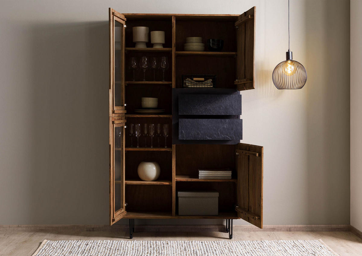 VITRINE Sheesham 100x40x190 natur unbehandelt LICHTENBERG #106 - Braun, Holz (100/190/40cm) - Massivmoebel24