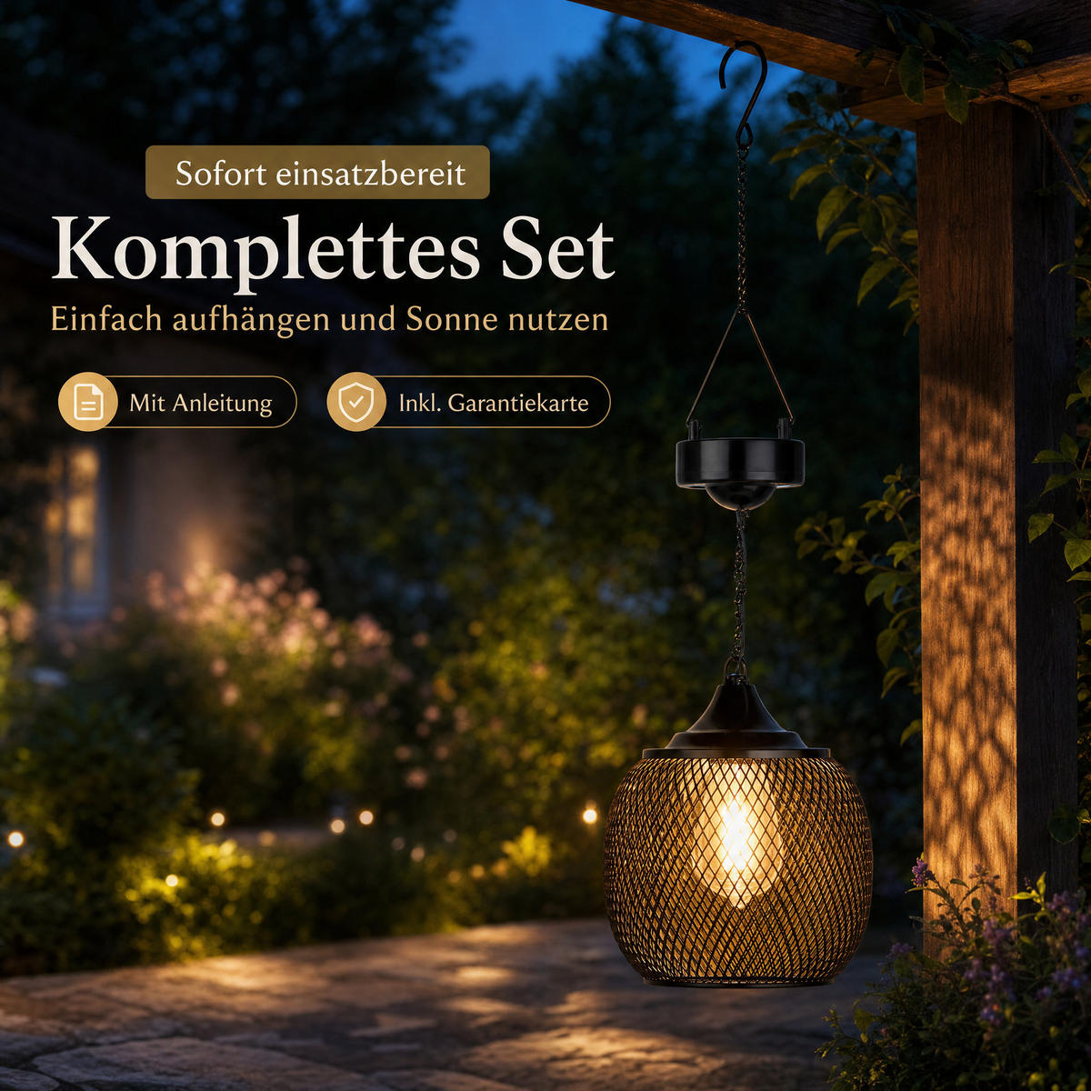 SOLAR-LED-HÄNGELATERNE - elegantes Metall-Mesh-Design mit warmweißem Licht und Dämmerungssensor für Garten und Terrasse - Weiß, Metall (15/15/50cm) - Northpoint