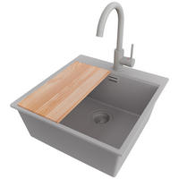 GRANITSPÜLE Oslo, 2-er set Grau 48/50 cm 1 Becken + Küchenarmatur 32/20 cm + Ablauf-Set + Schneidebrett ab 50er Unterschrank - Beige/Grau, Kunststoff (48/20/50cm) - Primagran