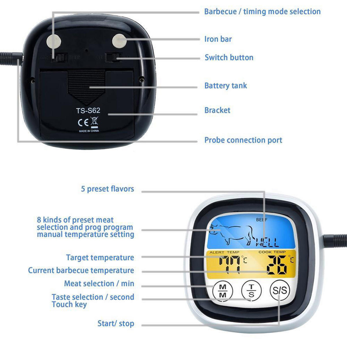 GRILLTHERMOMETER mit Timer - Weiß, Kunststoff - Intirilife