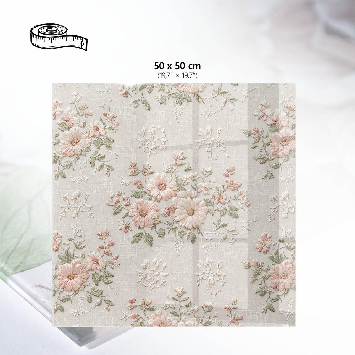 TISCHPLATTE 50x50 cm – Blumenmuster - Weiß, Glas (50/50/0.4cm) - Wallfluent