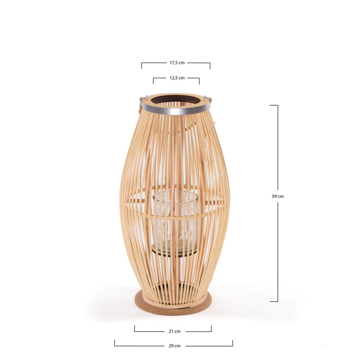 LATERNE Zya 60 Bambus, mit Henkel und Glaseinsatz naturfarben - Naturfarben, Holz (30/60/30cm) - CREEDWOOD
