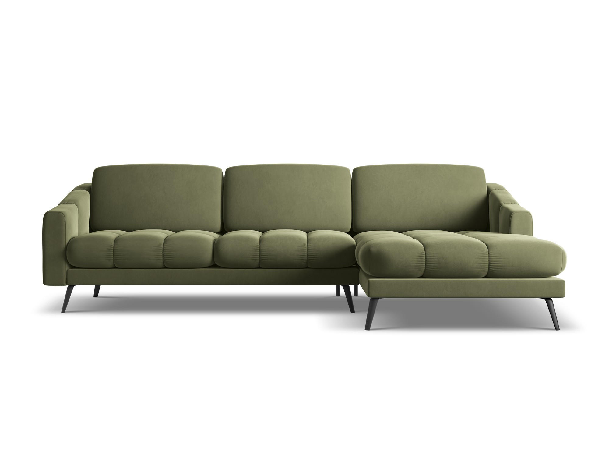 ECKSOFA Rechts Samt Stoff Grün - Schwarz/Olivgrün, Textil/Metall (264/160cm) - Makamii