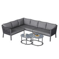 LOUNGEGARNITUR 3-teiliges Gartenmöbel-Set Ecklounge für 6 Personen HANDGEFLOCHTENES SEIL Verzinktes Eisen Grau Terrasse 243,5/186/80 cm - Beige, Metall - Rolipo