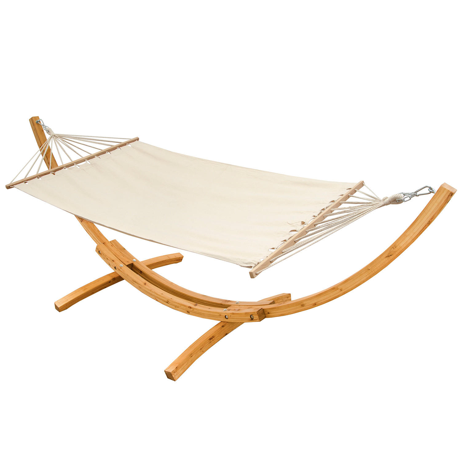 HÄNGEMATTE mit Holzgestell bis 150kg, 310/120cm, Beige - Beige, Holz (120/118/325cm) - Amanka