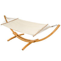 HÄNGEMATTE mit Holzgestell bis 150kg, 310/120cm, Beige - Beige, Holz (120/118/325cm) - Amanka