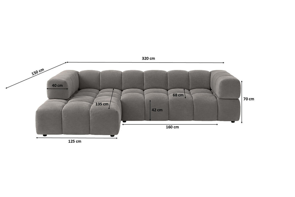 ECKSOFA L-Form, Veloursstoff Bluvel, Aschgrau, Links, Averro XL - Grau, Holz (320/150cm) - Kaiser Möbel