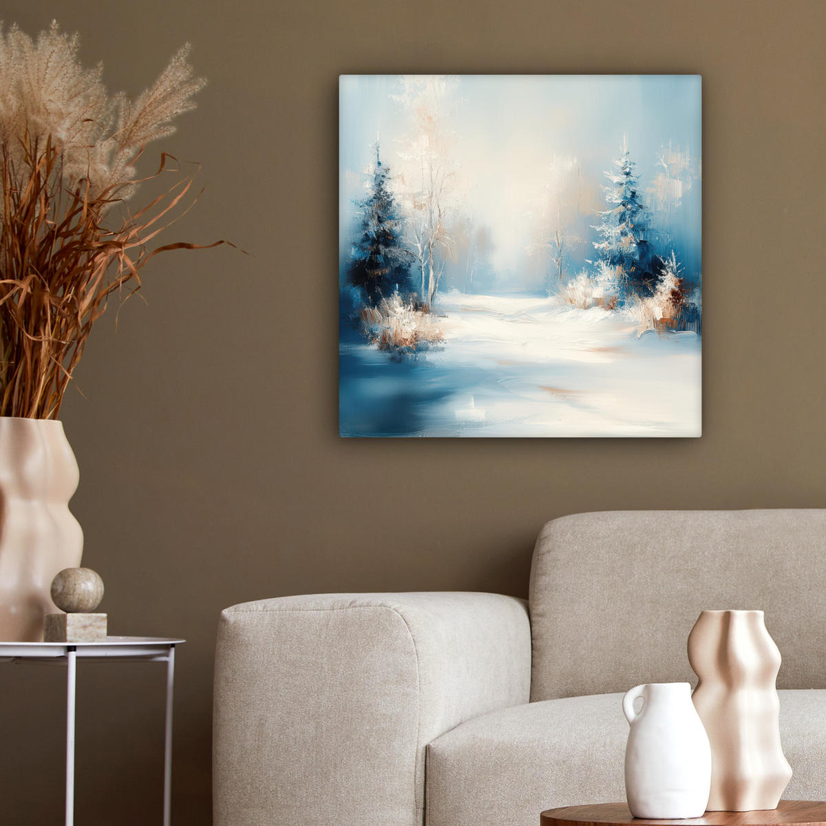 LEINWANDBILD Wald - Winter - Natur - Abstrakt - Schnee 50x50 cm - Weiß, Textil (50/50cm) - MuchoWow