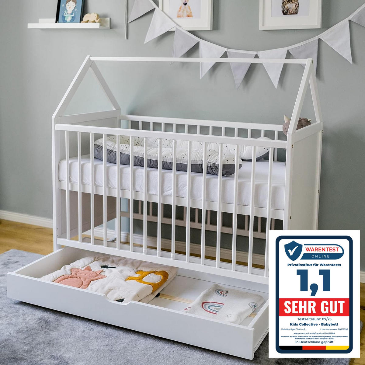BABYBETT 60x120 cm mit Schublade in weiß - Weiß, Holz (60/120cm) - Kids Collective