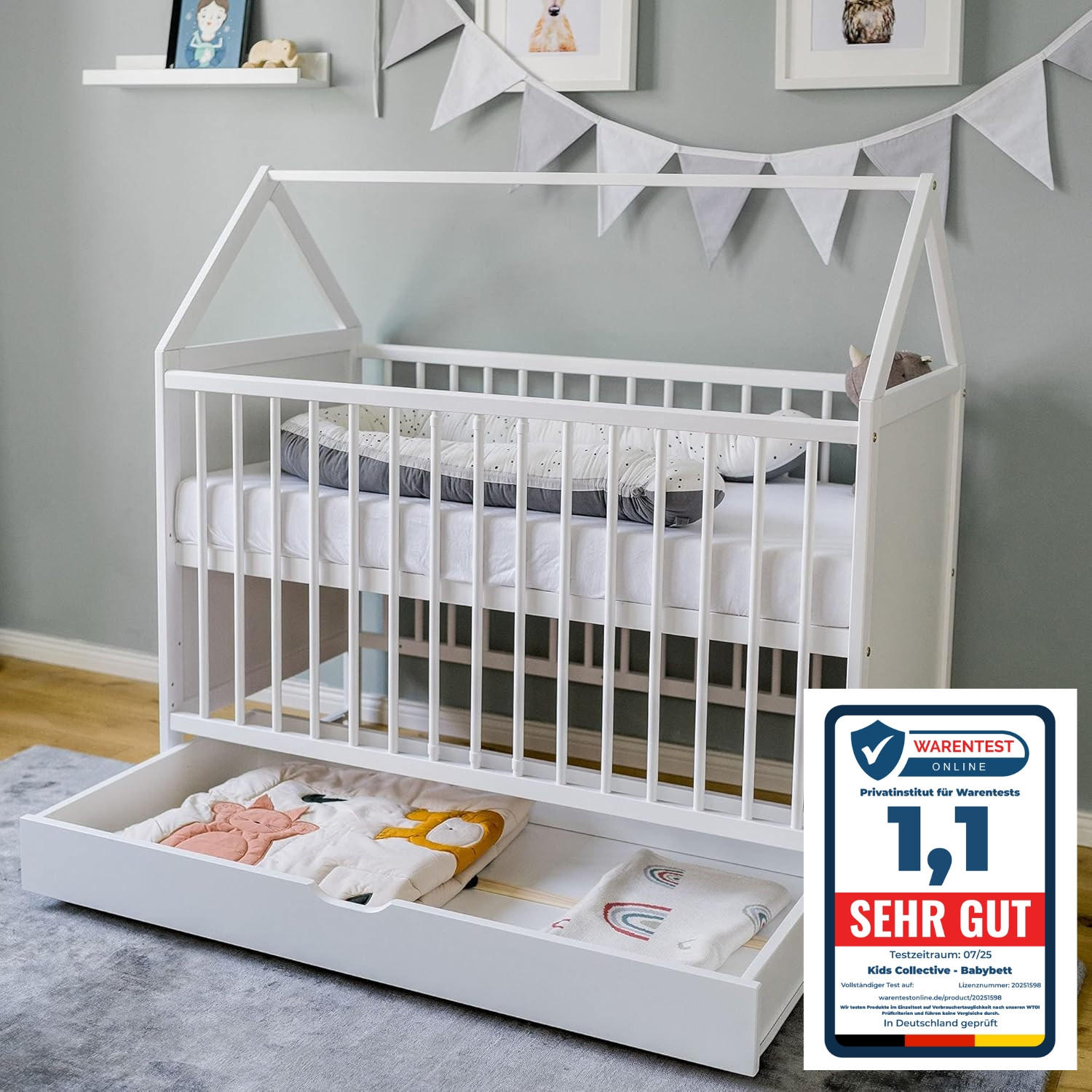 Thumbnail - Kids Collective Babybett, Weiß, Holz, Kiefer, 60x120 cm, Kinder- & Jugendzimmer, Kindermöbel, Kinderbetten, Hausbetten