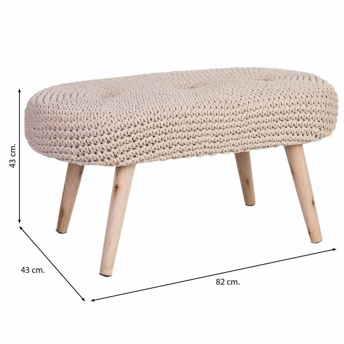 HOCKERBANK aus Holz und Baumwolle, beige, 82x43cm - Beige, Holz (82/43/43cm) - Wanderlust