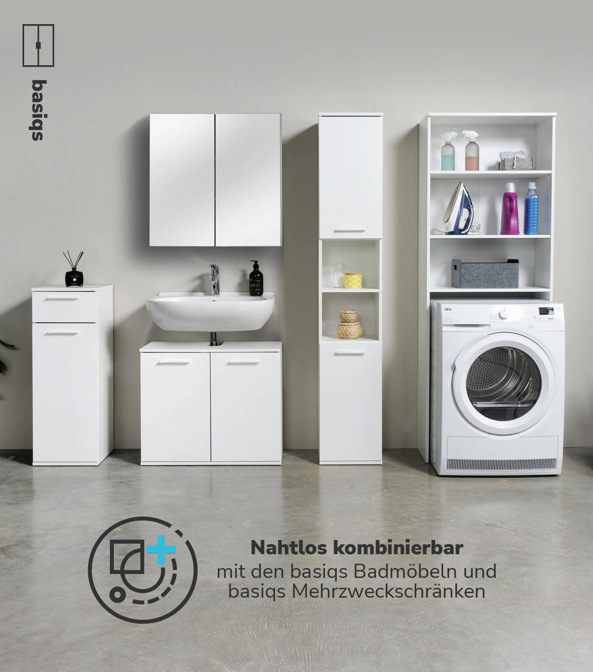 WASCHMASCHINENSCHRANK Der Saubermann - Weiß, Holzwerkstoff (65/180/34cm) - Mokebo
